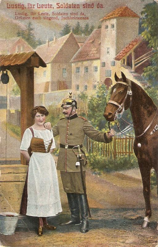 Soldier with lady. Horse Nice antique German postcard
