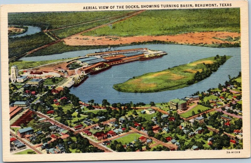 postcard Beaumont, Texas - Aerial view of the Docks, showing turning Basin