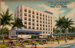 USA Hotel Netherland Pool and Sundeck Club Miami Beach Florida Linen 09.99