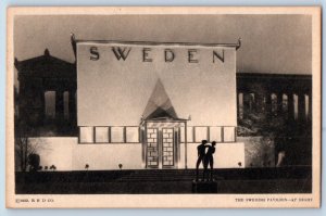 Chicago Illinois Postcard Swedish Pavilion Night Exterior Building c1940 Vintage
