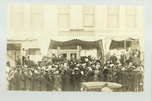 Wolcott NEW YORK RP c1910 WEDDING in STORE WINDOW Huge Crowd MAIN STREET