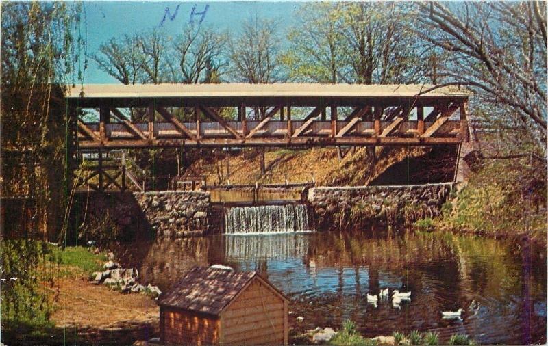 Bedford New HampshireCovered Bridge & Mill PondWaterfallDucks1979 Postcard