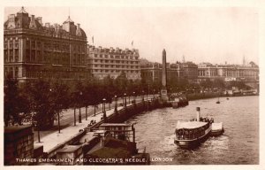 Vintage Postcard Thames Embankment and Cleopatra's Needle Obelisk London UK