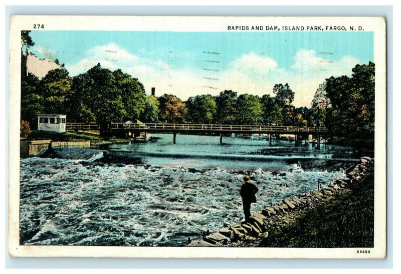 1938 Rapid And Dams Island Park Devils Lake Fargo North Dakota ND Postcard