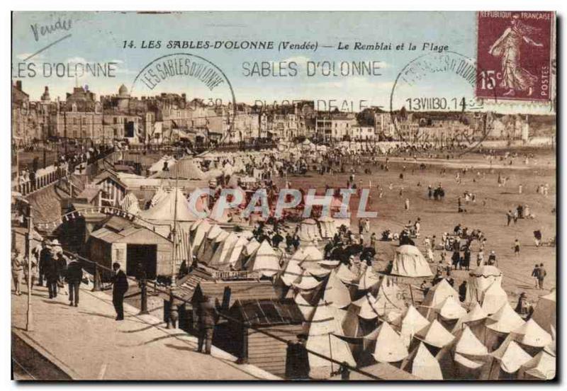 Old Postcard The D & # 39Olonne Sables The Embankment And Beach