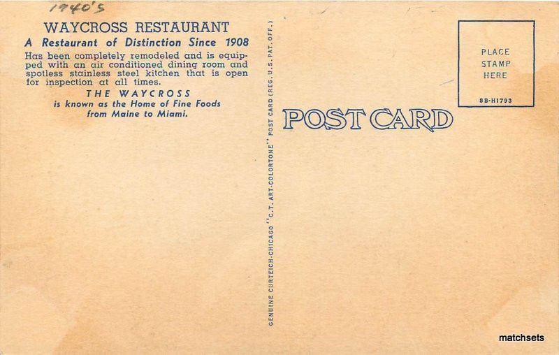 Waycross Restaurant Interior Entrance GEORGIA Roadside Linen Teich postcard 4494