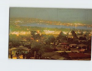 Postcard Mission Bay and Pacific Beach at Night, San Diego, California