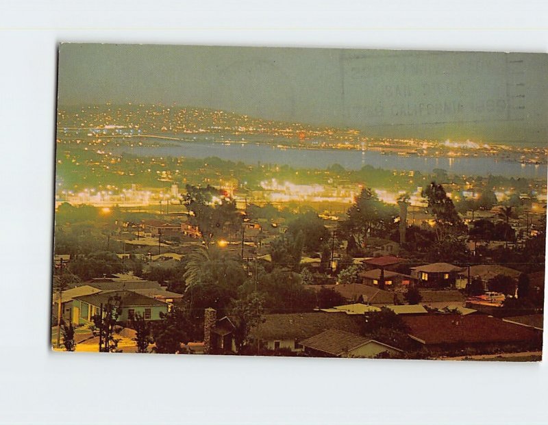 Postcard Mission Bay and Pacific Beach at Night, San Diego, California