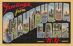 Greetings from Chautauqua Lake, New York Large Letter Writing on Back 