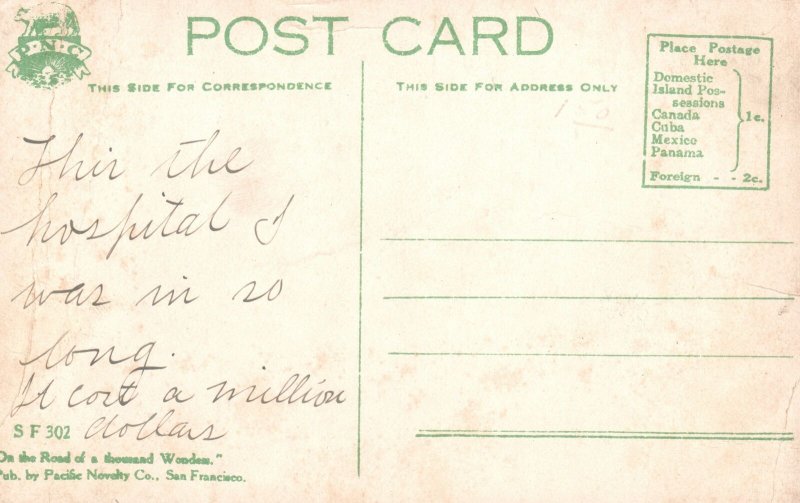 Vintage Postcard Southern Pacific Hospital Baker & Fell St. San Francisco CA 