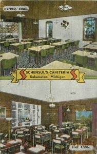 Kalamazoo Michigan Schensul's Cafeteria 1940s Postcard Kropp linen 21-1470