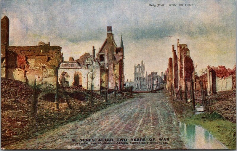Vtg Ypres Belgium After Two Years of War Destruction Ruins WW1 Military Postcard