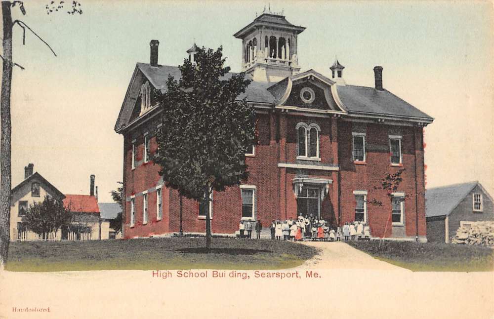 Searsport Maine High School Building Street View Antique Postcard
