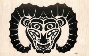 Vntage Postcard CB Greul British Columbia Indian Motif Ram Kwakiutl Tribe Symbol