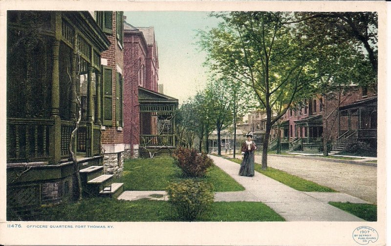 Fort Thomas KY, US Army Base, Officers' Quarters, Lady Walking, 1907 Phostint
