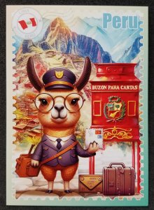 [AG] P320 Peru Postman & Postbox Mailbox National Animal Vicunas (postcard *New