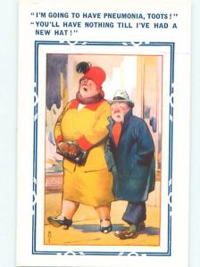 Bamforth Comic FAT WOMAN WALKING WITH HUSBAND AB9750