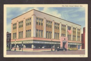 GRAND ISLAND NEBRASKA DOWNTOWN STREET CITY HALL OLD CARS VINTAGE POSTCARD