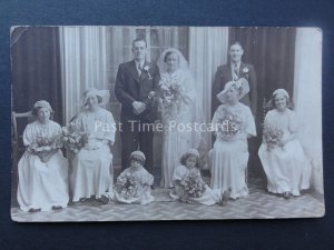 Wedding Group Portrait BRIDE & GROOM Old RP Postcard by C. Aldridge, Hythe, Kent