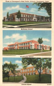 Vintage Postcard Three Of Davensport's New Public Schools Campus Davenport Iowa