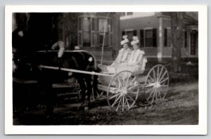 RPPC Two Edwardian Ladies Fancy White Horse Drawn Buggy c1950 Repro Postcard T23