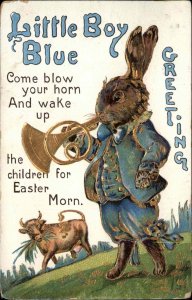 Easter Fantasy Little Boy Blue Rabbit Nursery Rhyme c1910 Vintage Postcard