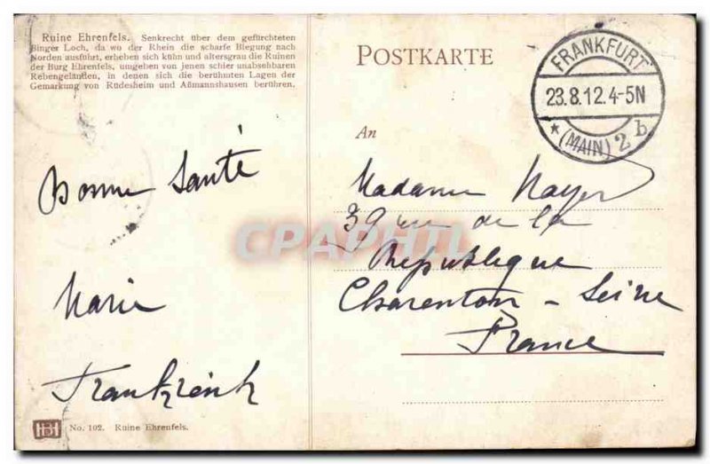 Postcard Old Ruin Ehrenfels