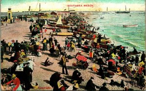 Crowded Beach Scene Southsea Beach Wales England UK 1912 DB Postcard