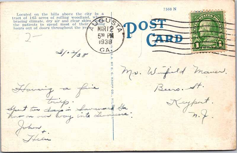 Postcard HOSPITAL SCENE Augusta Georgia GA AM5452
