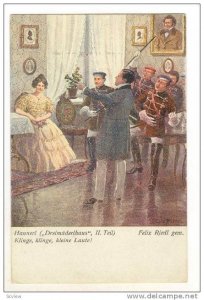 Art card, man directs band for woman, 00-10s