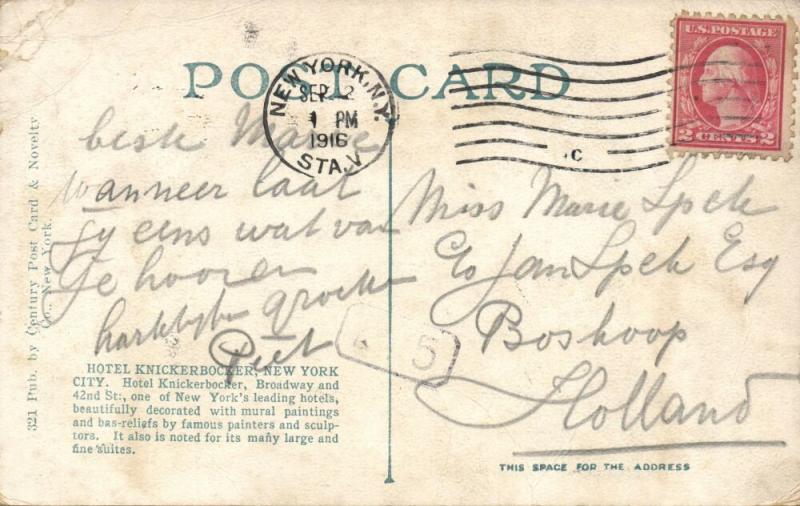 NEW YORK, N.Y., The Knickerbocker Hotel, Cars (1916) Stamp