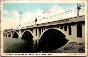 New Lake Quinsigamond Bridge, Worcester MA c1919 Vintage Postcard S47