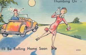 Breakup Thumbing On Humor Roller Skating Home Soon pm 1939 Linen a/s Walt Munson