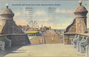 St. Augustine FL, AMUSEMENT PARK, 1942 Linen, Ferris Wheel, Ocean Front Park