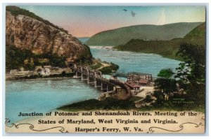 1929 Junction Potomac Shenandoah River Harper Ferry West Virginia W VA Postcard