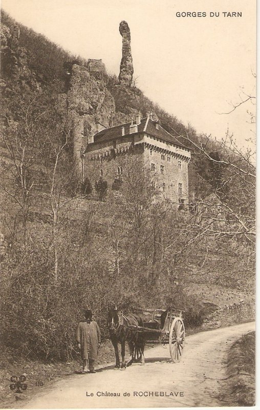 Le chateau de Rocheblave. Cart Horse Old vintage French postcard