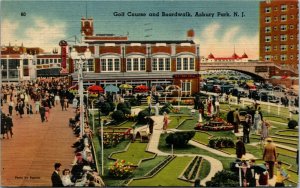 Postcard NJ Asbury Park Mini Golf Course & Boardwalk Sea Food Grill 1944 H7