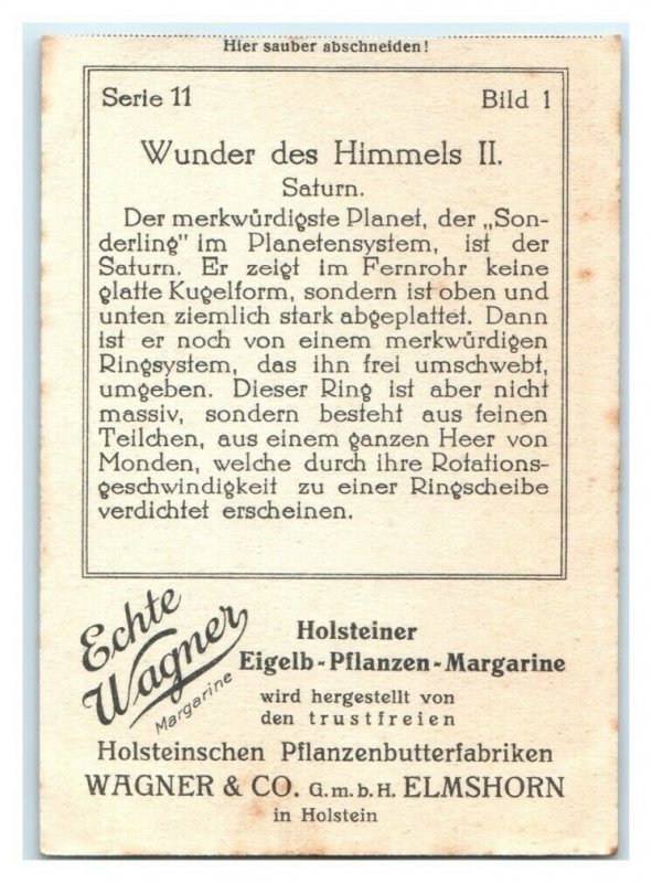 Saturn, Astronomical Wonders, Echte Wagner German Trade Card *VT31J