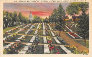 Winston Salem North Carolina 1945 Postcard Moravian Graveyard City Equal Dead