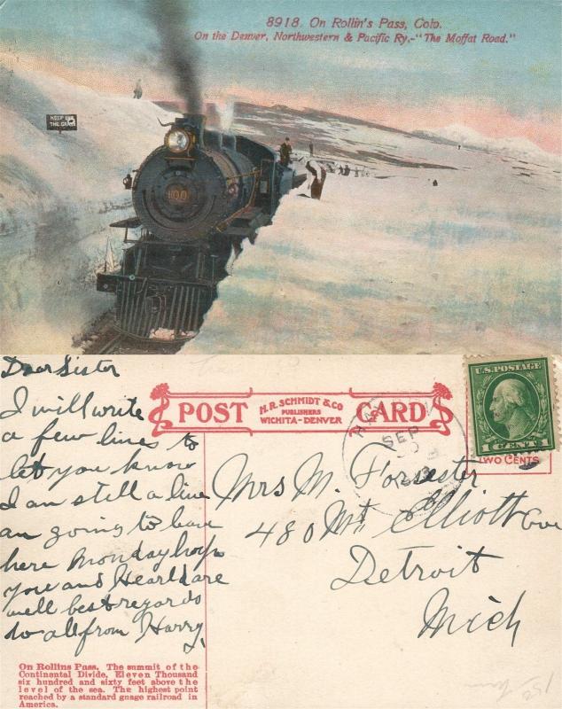 MOFFAT ROAD CO ROLLIN'S PASS TRAIN RAILWAY ANTIQUE POSTCARD RAILROAD