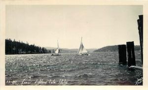 Coeur D' Alene Idaho 1930s Sailboats Leo's Studios RPPC real photo postcard 7933