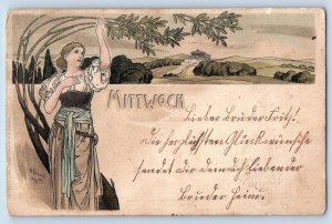 Oldenburg Lower Saxony Germany Postcard Mittwoch Lady Holding Tree 1900 Posted