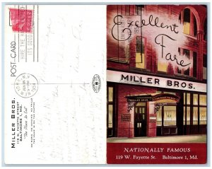 Baltimore Maryland MD Postcard Miller Bros Restaurant Nationally Famous Posted