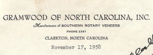 1958 Gramwood of North Carolina Clarkton NC Letter Financial Issues Goals 13-99