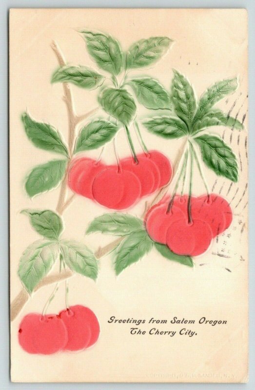 Greetings from Salem Oregon~The Cherry City Fair is Dandy~Embossed Fruit~1908 