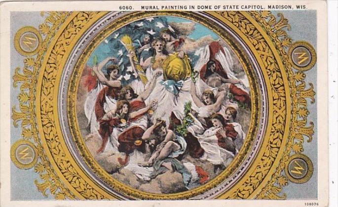 Wisconsin Madison Mural Painting In Dome Of State Capitol Curteich