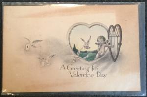 Postcard Unused w/Writing on back “A Greeting for Valentine Day”  Angel LB