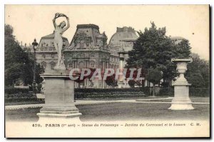 Old Postcard Paris 1st statue Printemp gardens and the Louvre Carousel