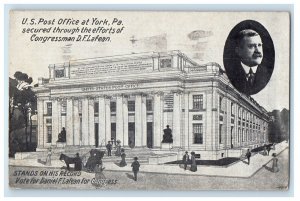 1910 U.S. Post Office Building York Pennsylvania PA, Posted Antique Postcard 