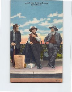 Postcard Amish Men Homeward Bound, Lancaster, Pennsylvania